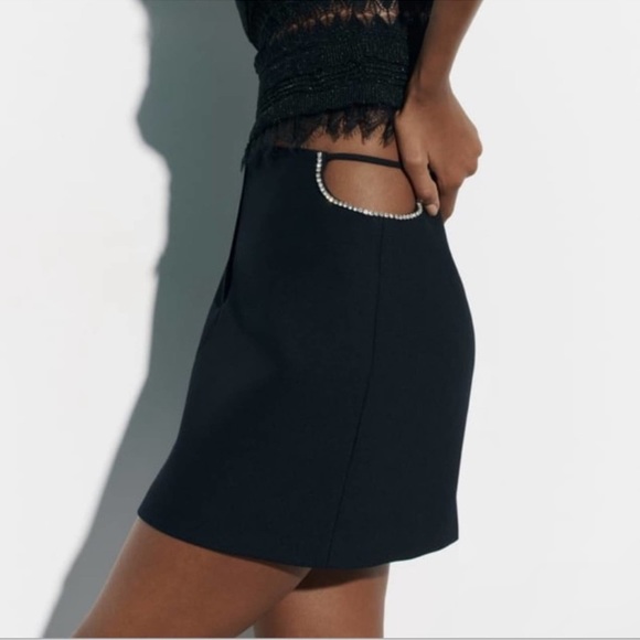 Zara Dresses & Skirts - Zara black side cut off reinstones mini skirt